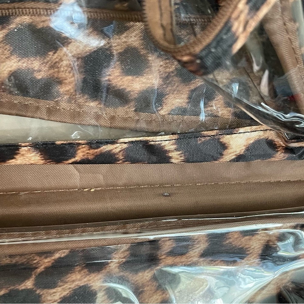 JM Collection Travel Leopard Fold Out Pouch Bag Brown - Picture 8 of 10